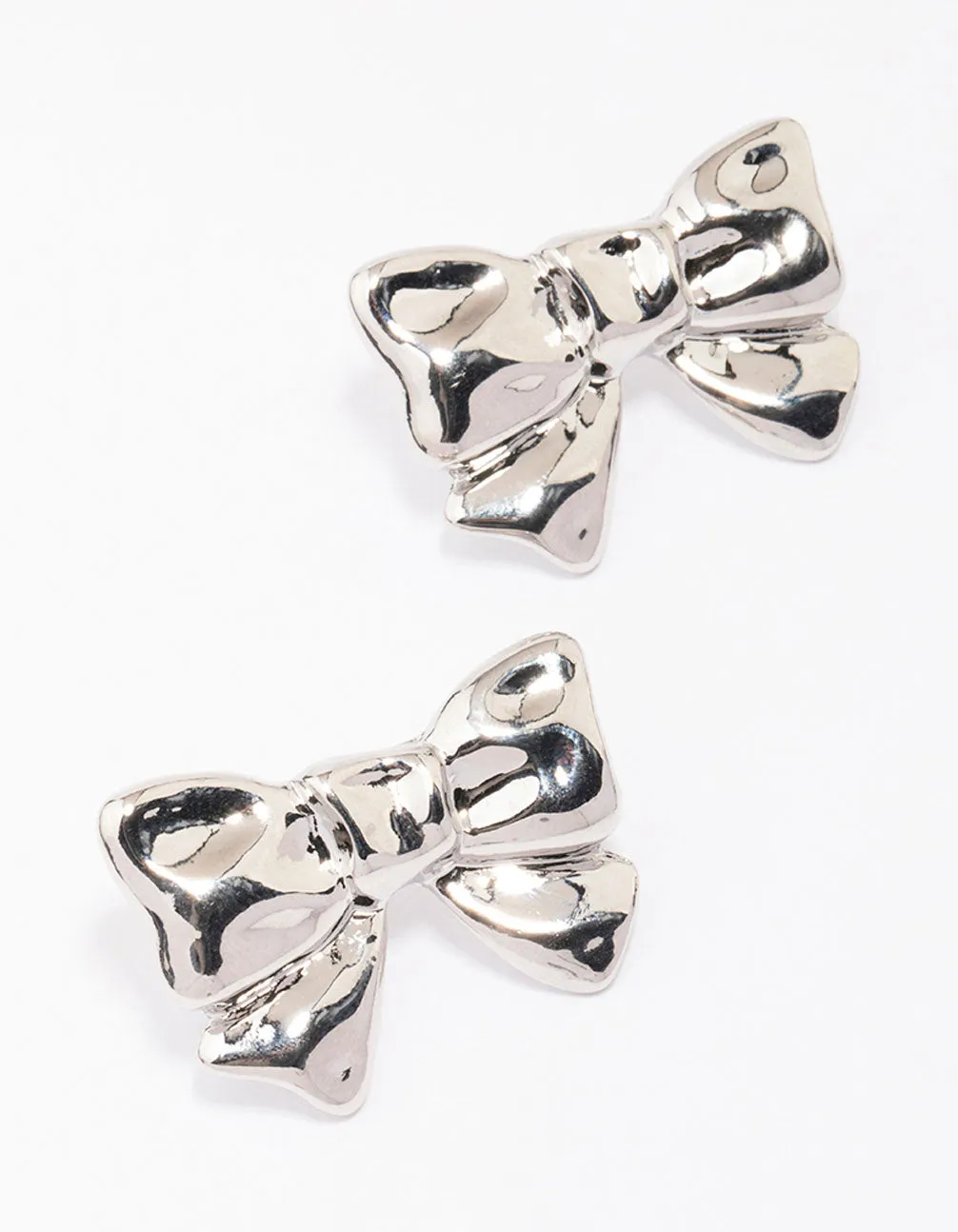 Rhodium Molten Bow Stud Earrings