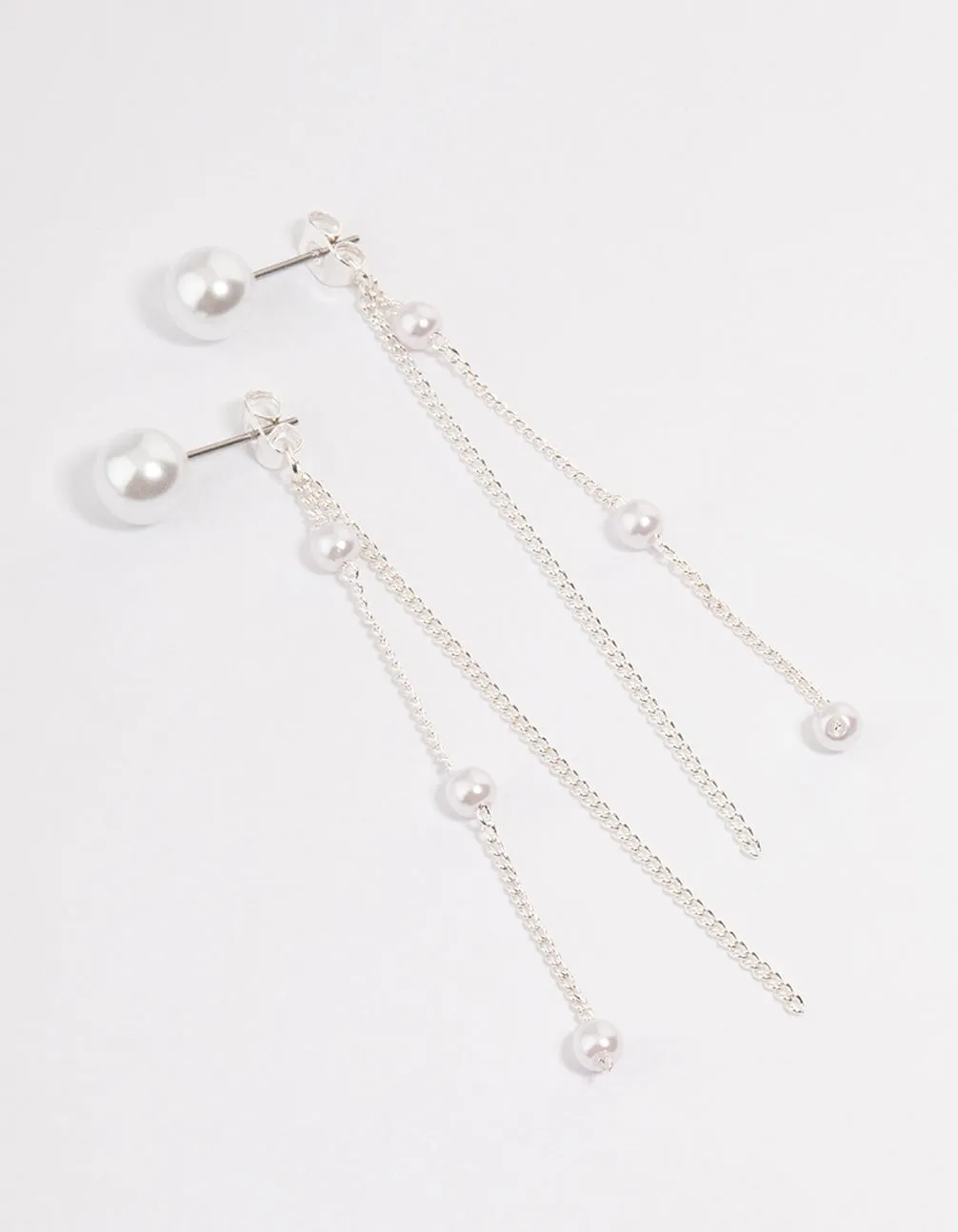 Rhodium Pearl Cupchain Sandwich Drop Earrings