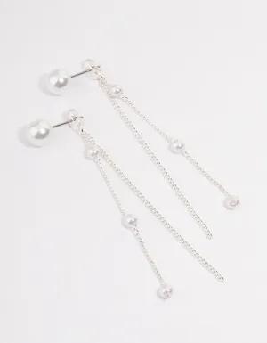 Rhodium Pearl Cupchain Sandwich Drop Earrings