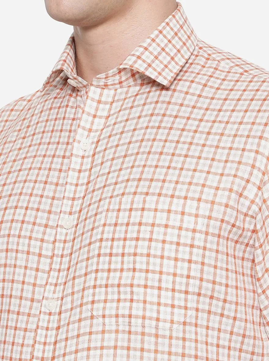 Rust & White Checked Regular Fit Formal Shirt | JadeBlue