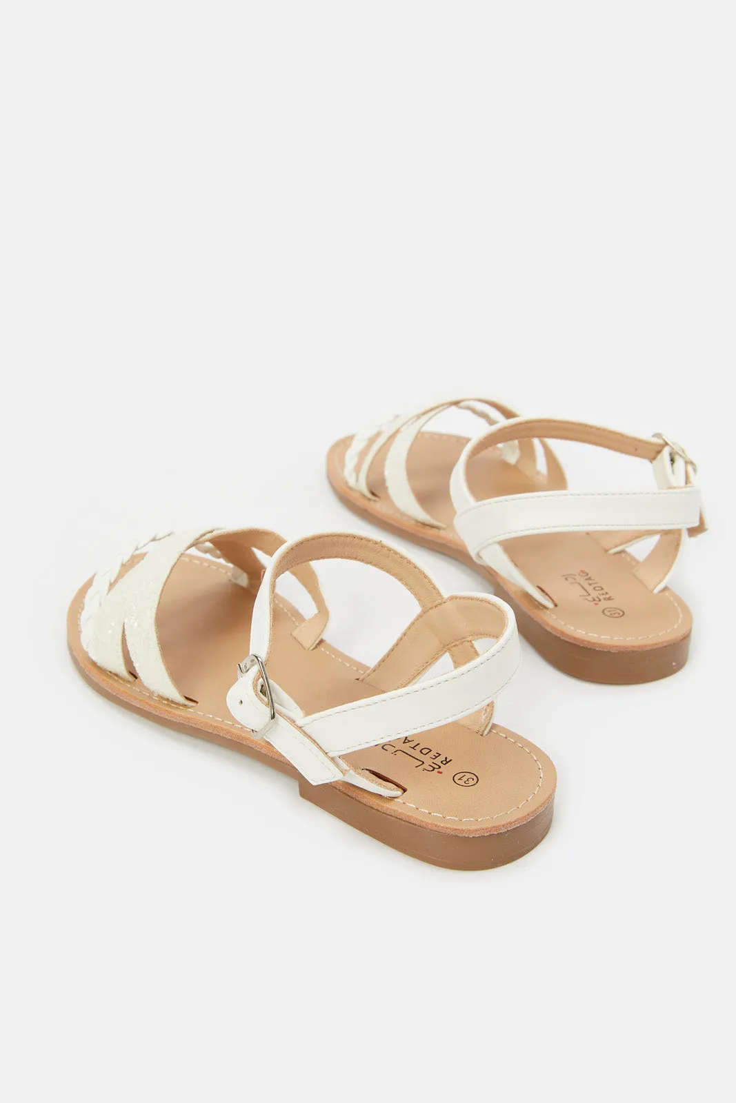 Senior Girls White Braided Strap Sandal