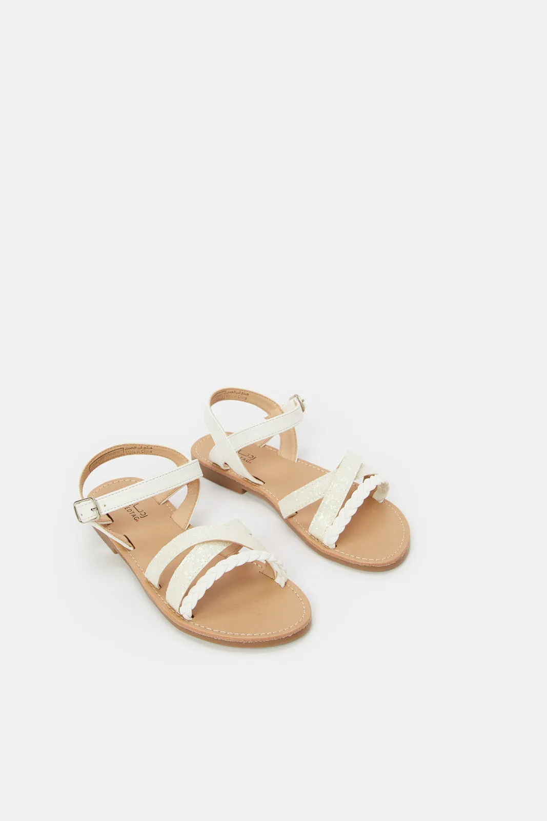 Senior Girls White Braided Strap Sandal