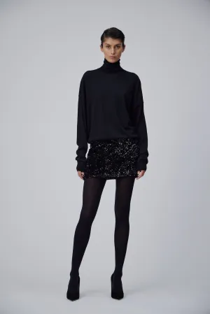 SEQUIN MINI SKIRT IN GLOSSY BLACK