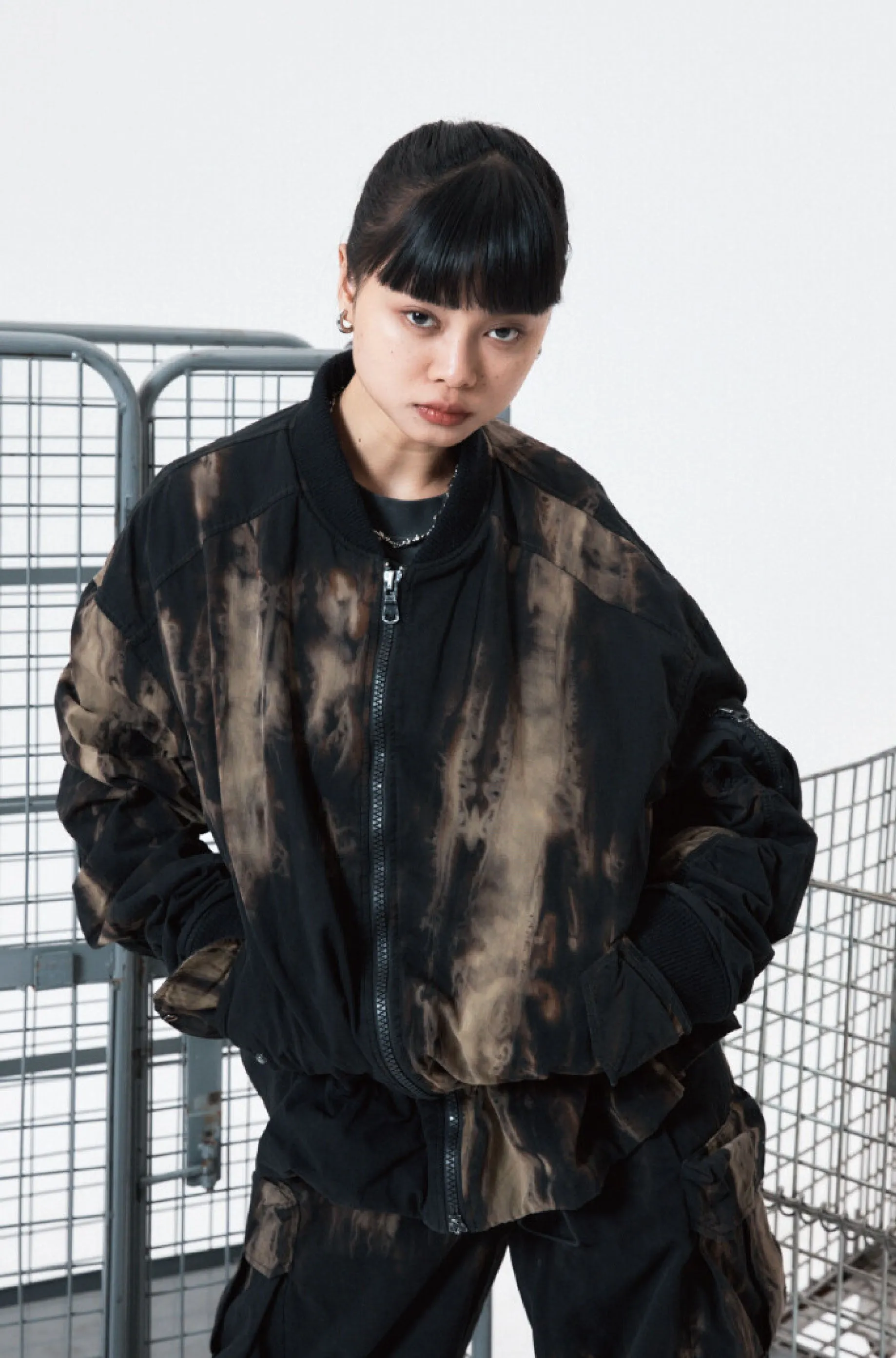 Shirring tie dye denim jumper black