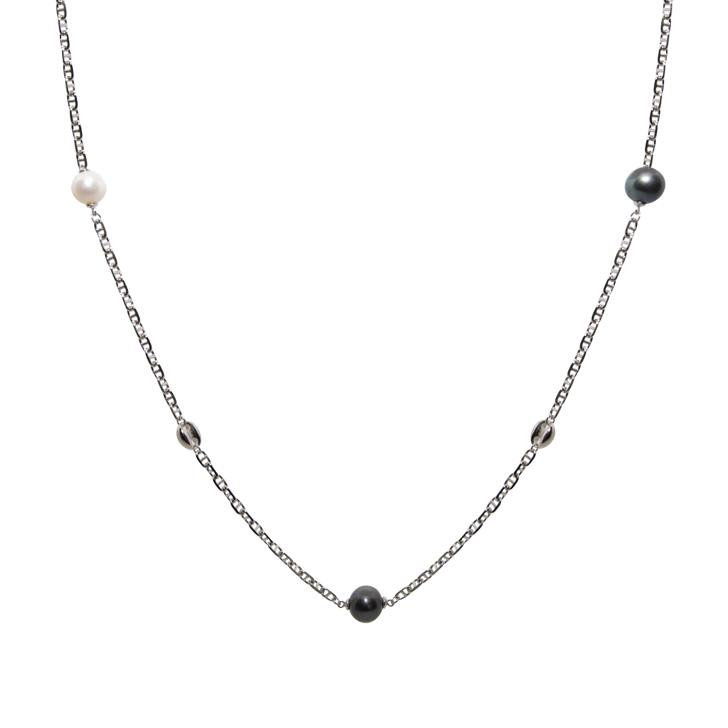 Silver & Rhodium Chromatic Pearl Fusion Chain Necklace