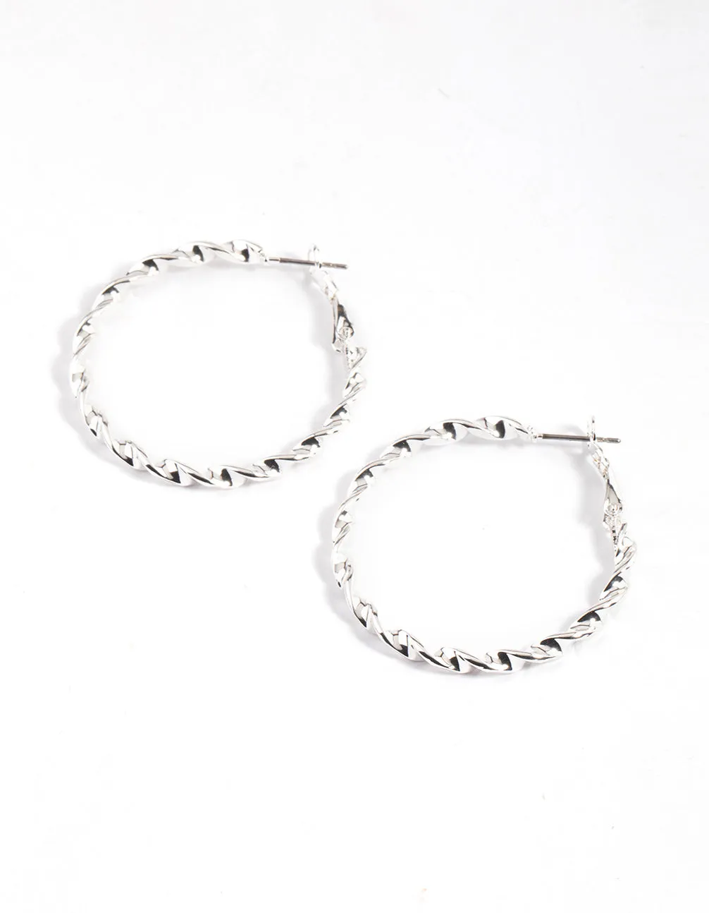 Silver Classic Twisted Hoop Earrings