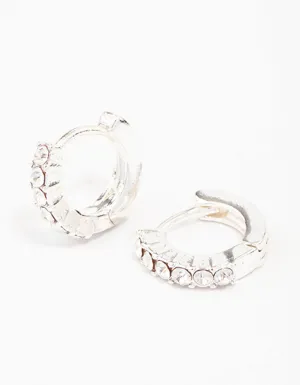 Silver Crystal Huggie Hoop Earrings