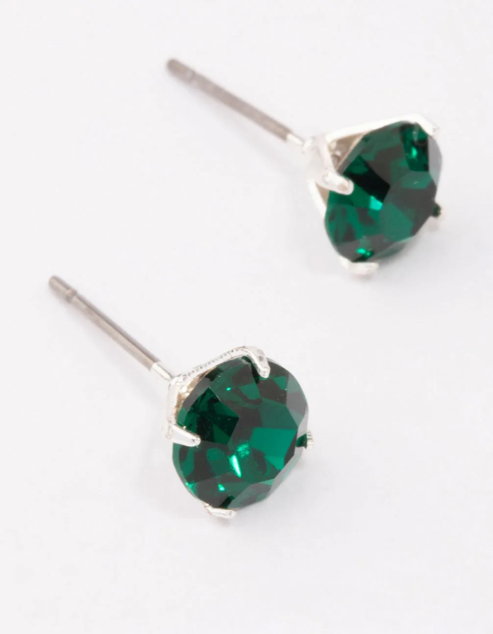 Silver Emerald Crystal Stud Earrings