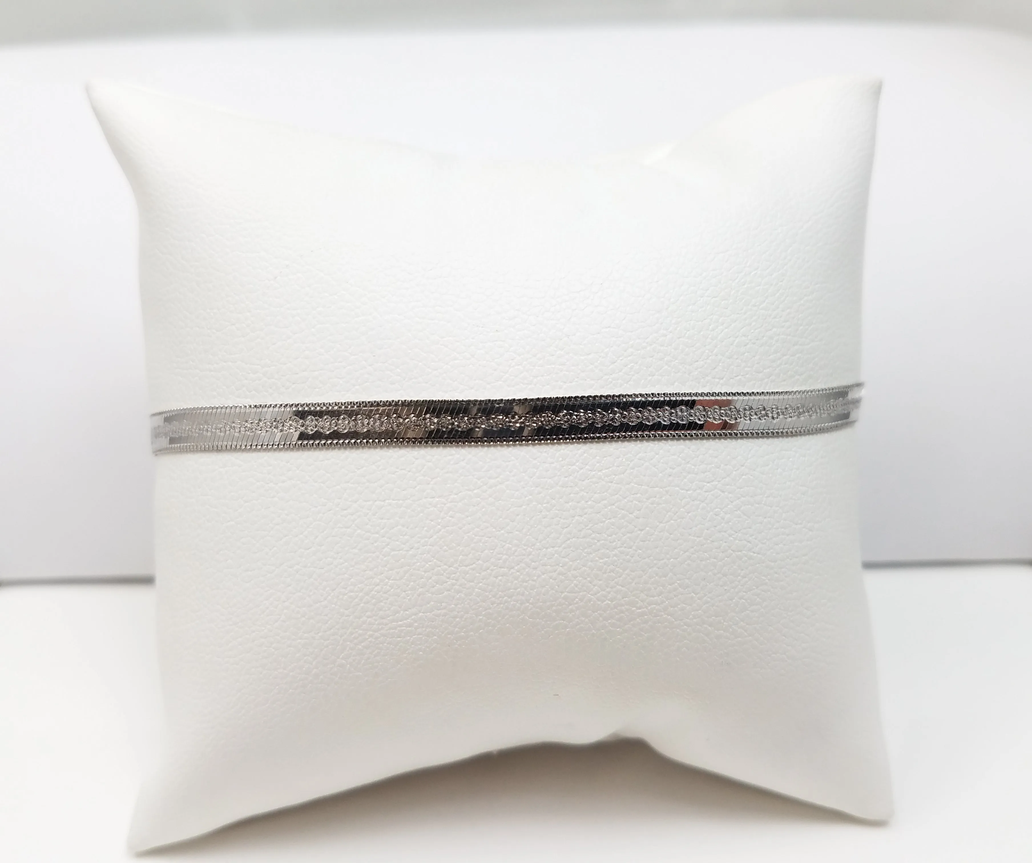 Simple 8" Solid 14k White Gold Reversible Herringbone Bracelet