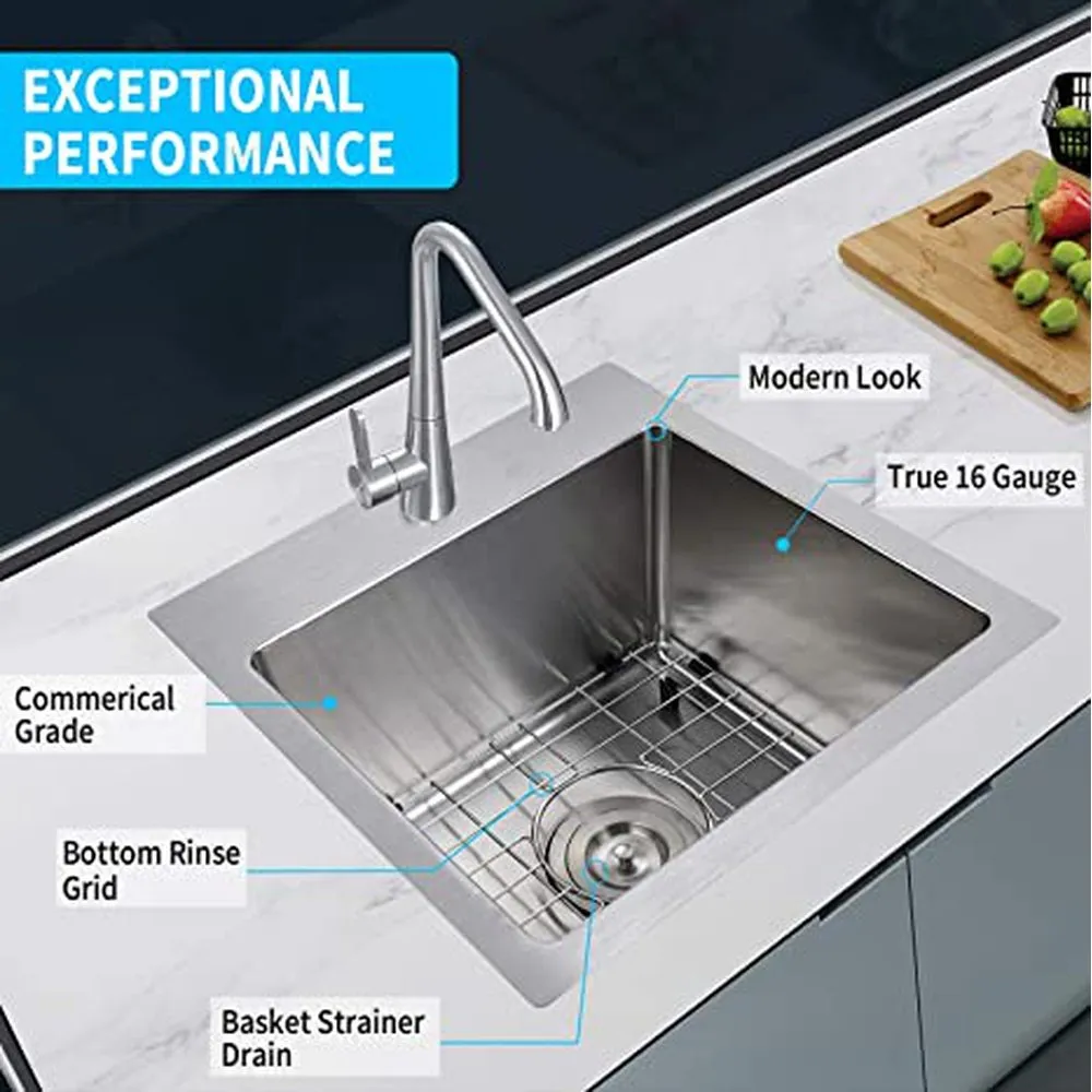 Simple Deluxe 15-Inch Top-Mount Workstation Kitchen Sink