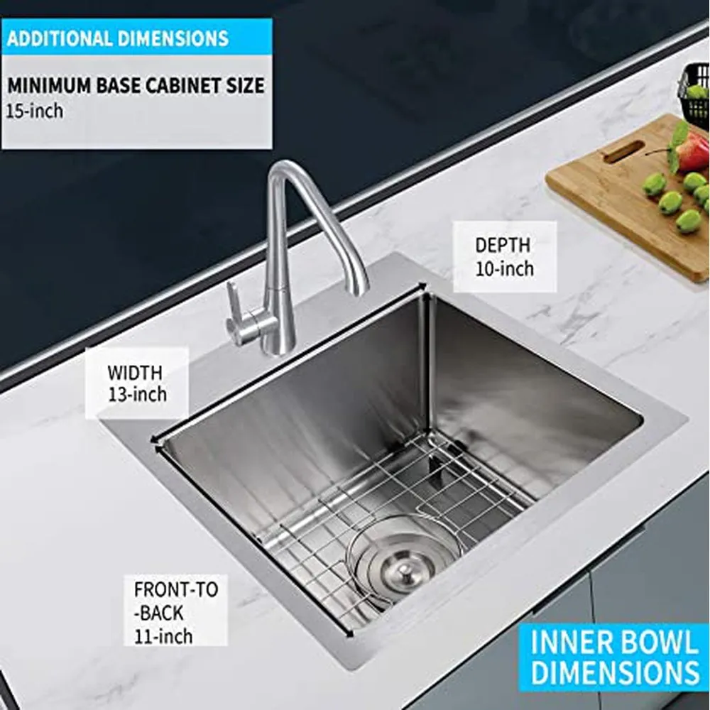 Simple Deluxe 15-Inch Top-Mount Workstation Kitchen Sink