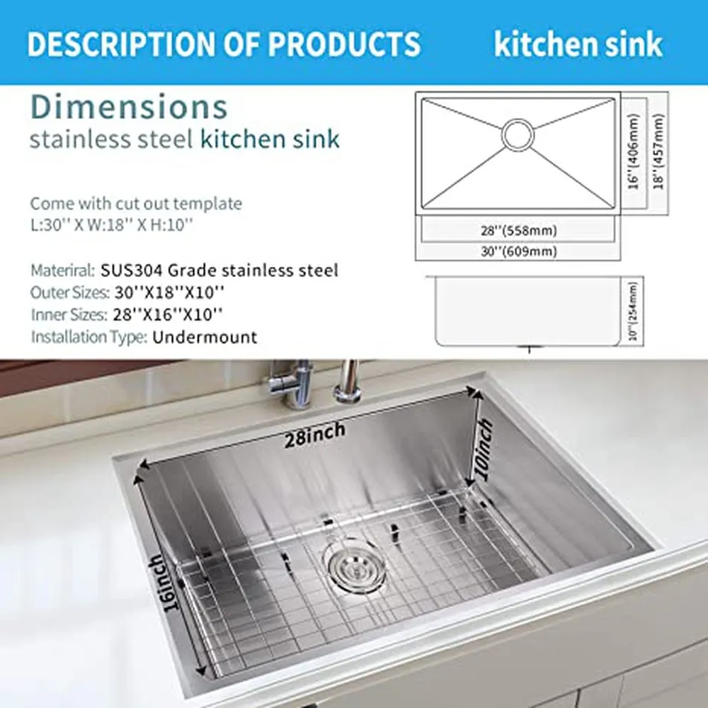 Simple Deluxe 30-Inch Undermount Workstation Kitchen Sink