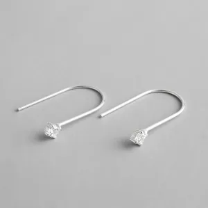 Simple U Shape CZ 925 Sterling Silver Dangling Earrings