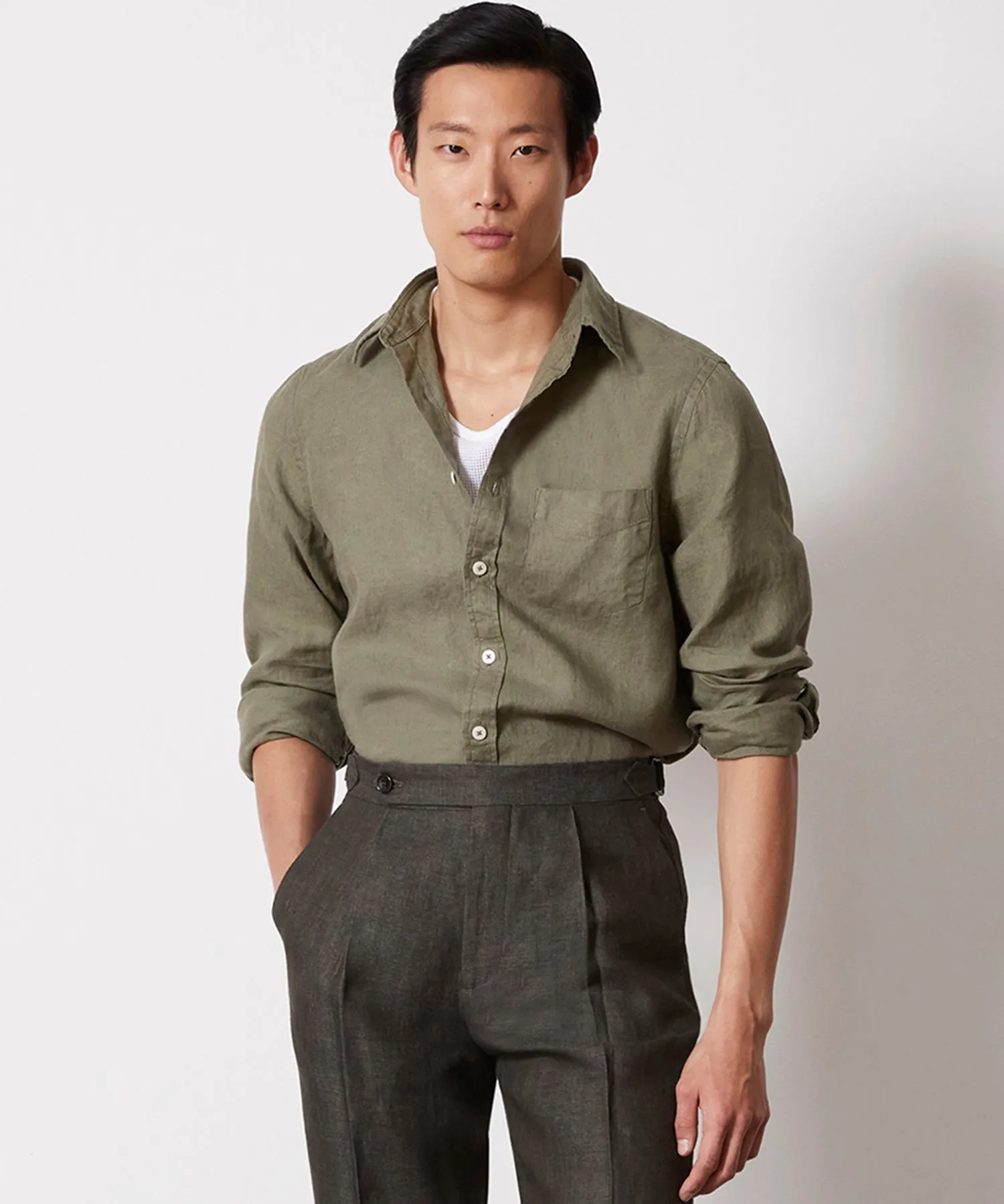 Slim Fit Sea Soft Irish Linen Shirt in Faded Surplus