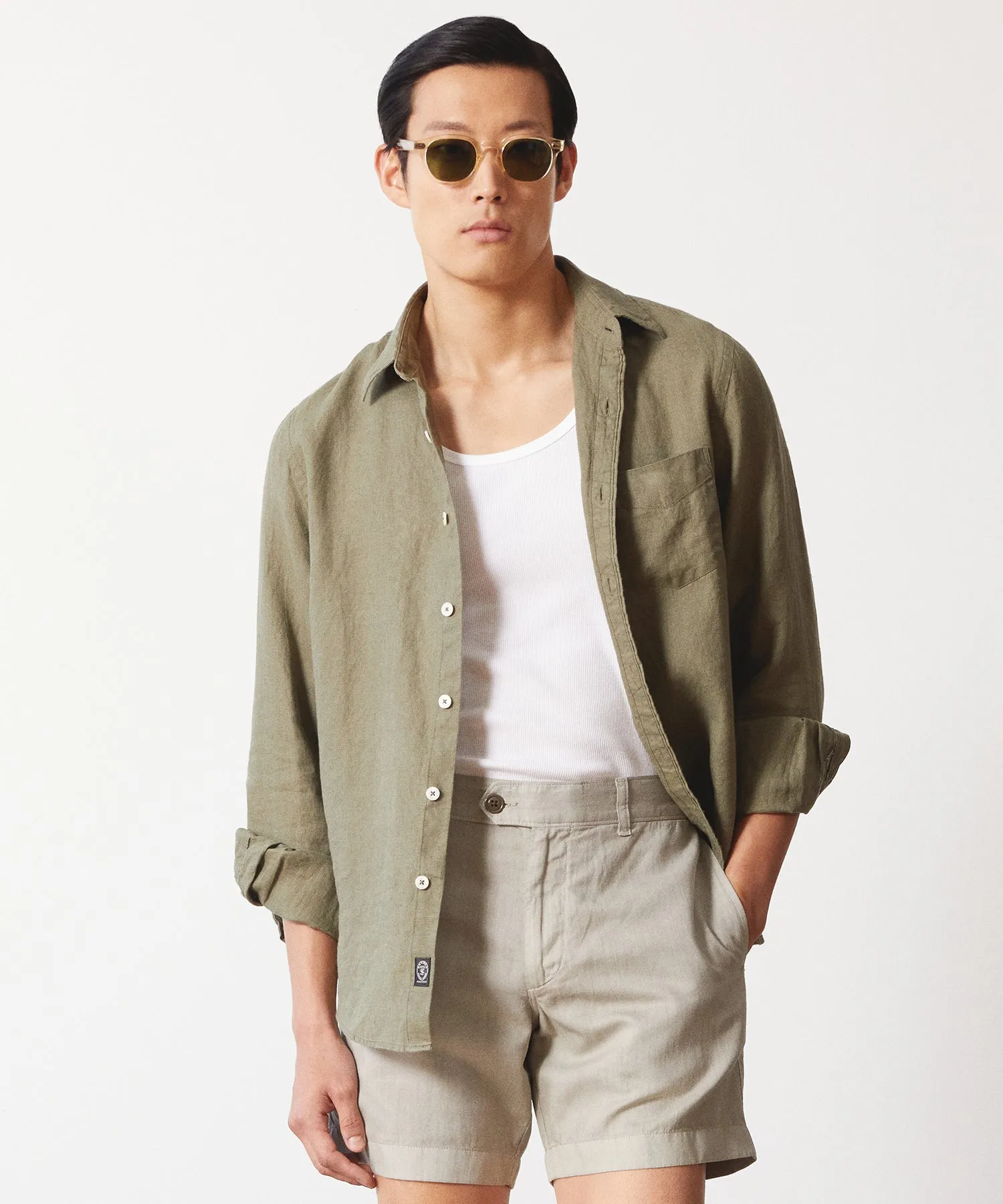 Slim Fit Sea Soft Irish Linen Shirt in Faded Surplus