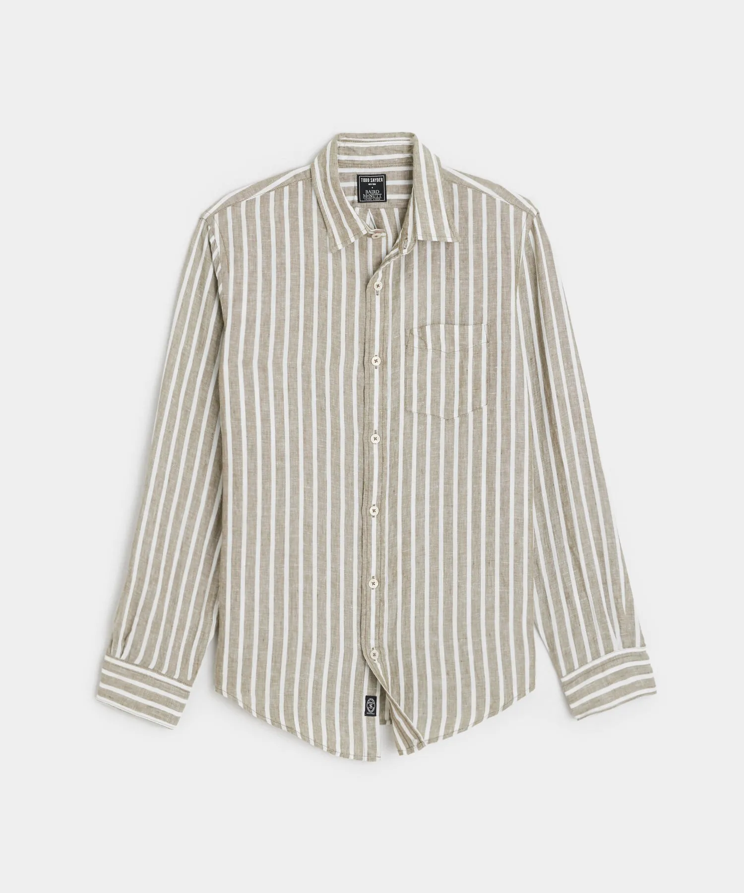 Slim Fit Sea Soft Irish Linen Shirt in Green Stripe