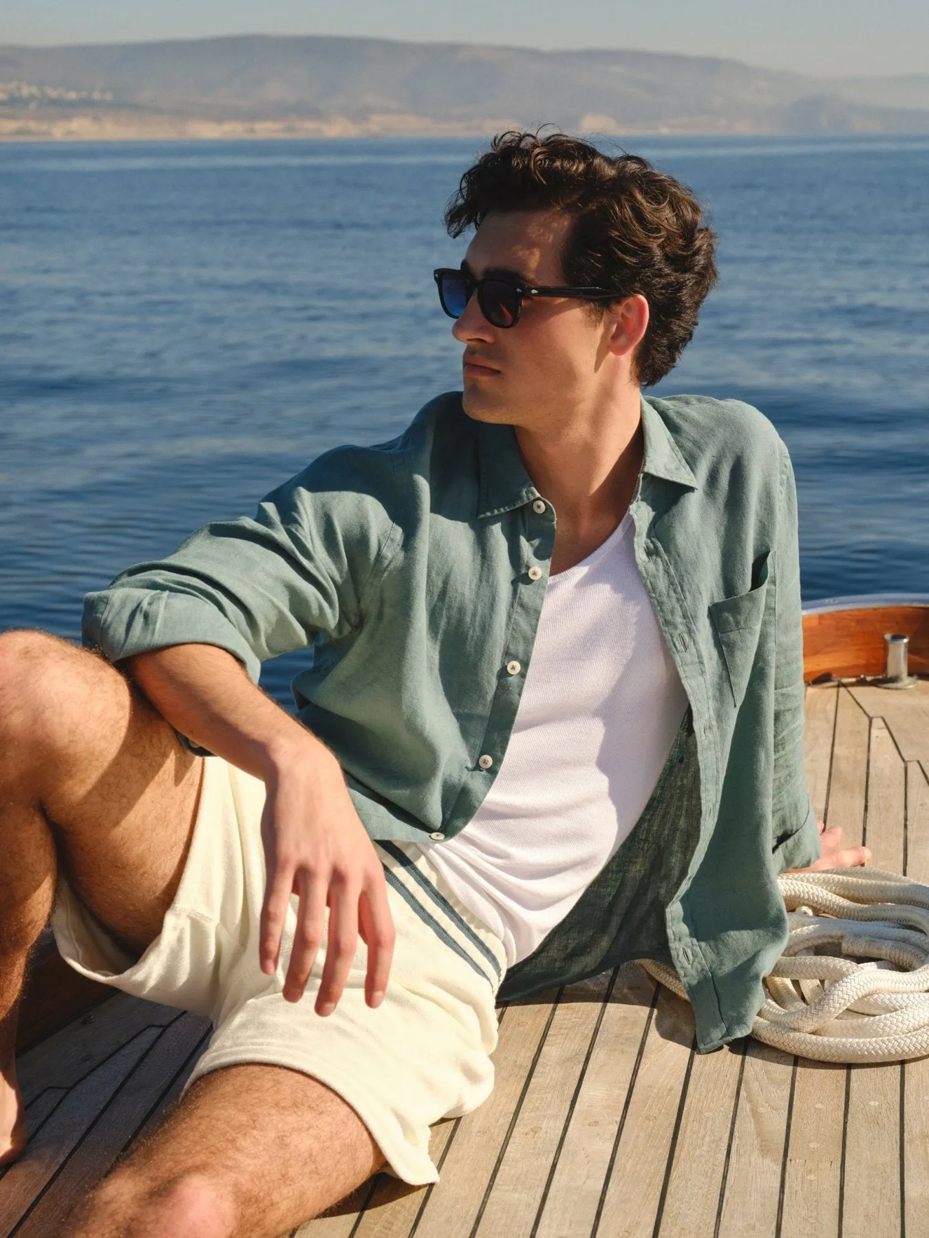 Slim Fit Sea Soft Irish Linen Shirt in Lagoon