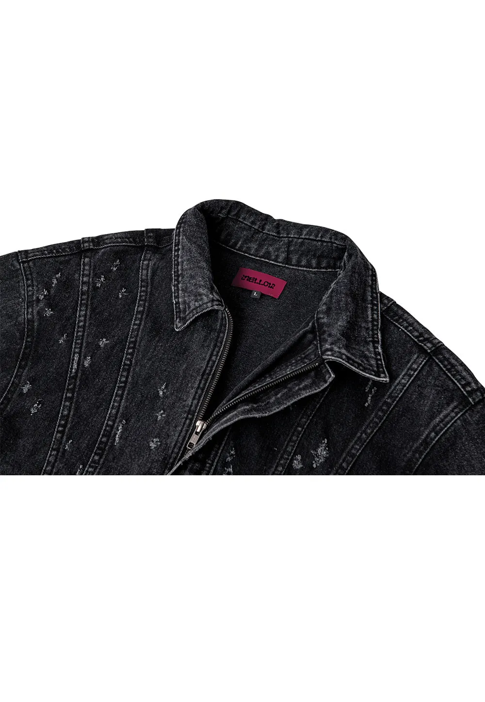 Slug damage denim zip-up jacket black