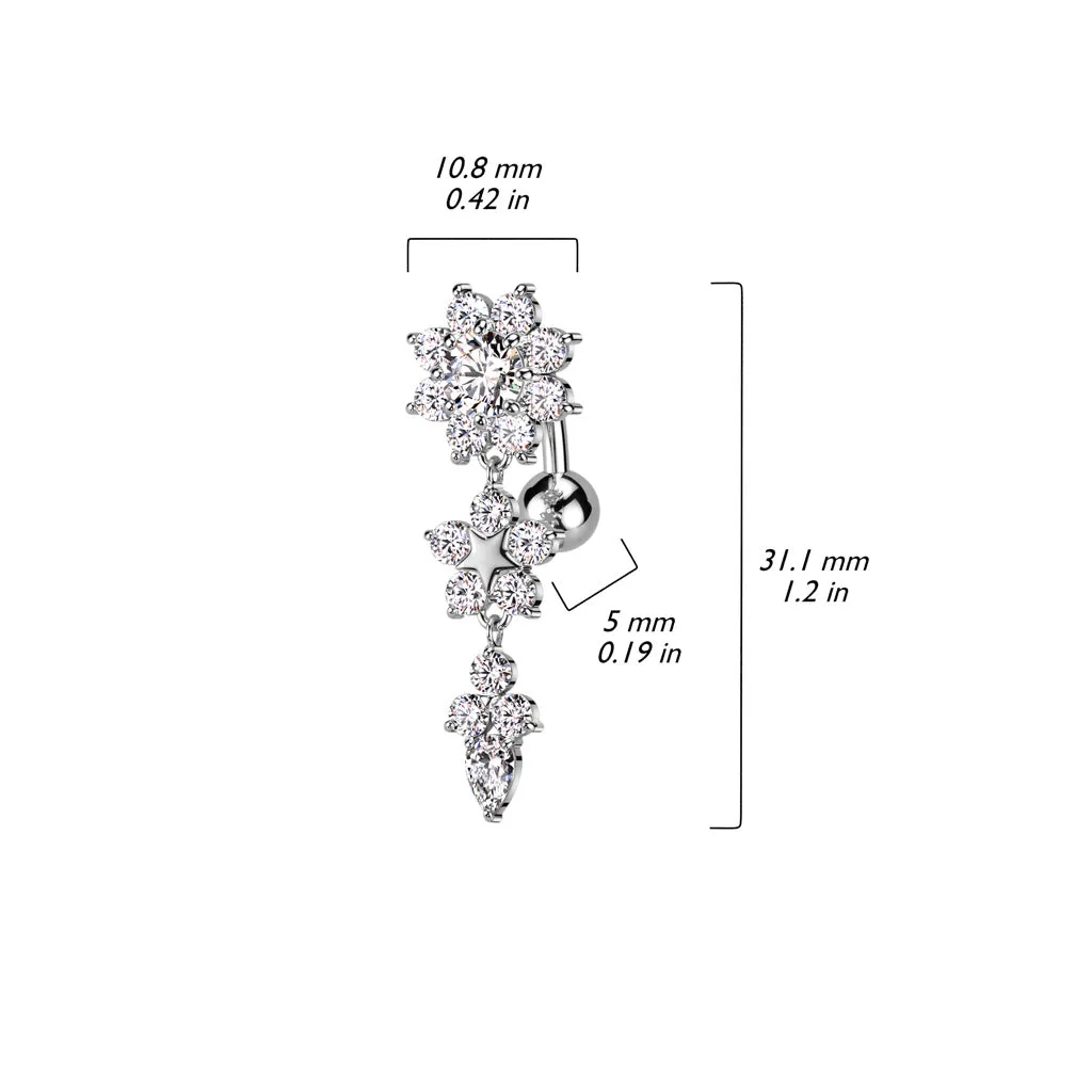 Star Pressed Reverse Bouquet Belly Bar with Rose Gold Plating