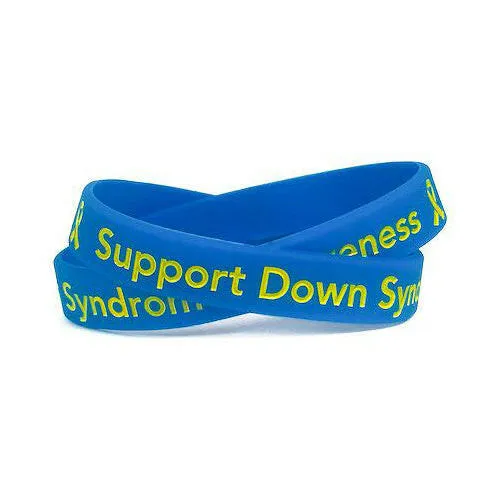 Support Down Syndrome blue and yellow wristband - Adult 8"