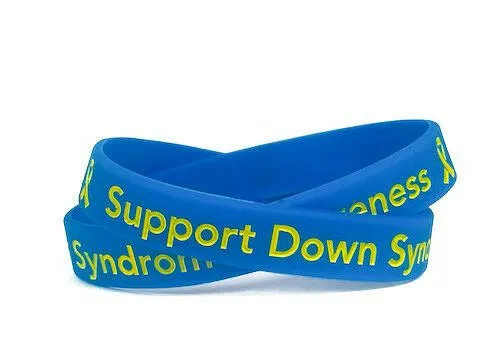 Support Down Syndrome blue and yellow wristband - Adult 8"