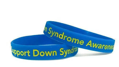 Support Down Syndrome blue and yellow wristband - Adult 8"