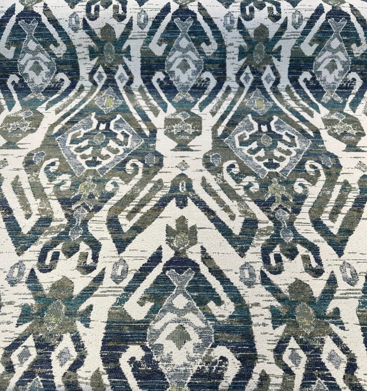 Swavelle Esperanza Ever Green Blue Ikat Chenille Upholstery Fabric By The Yard