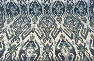 Swavelle Esperanza Ever Green Blue Ikat Chenille Upholstery Fabric By The Yard