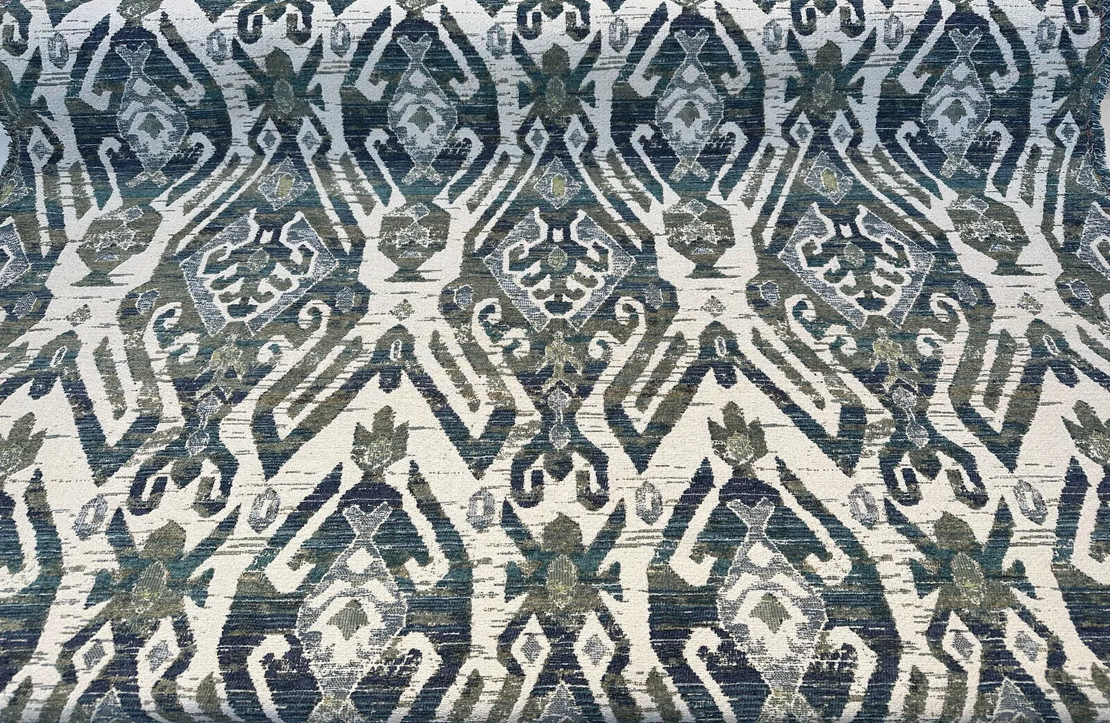 Swavelle Esperanza Ever Green Blue Ikat Chenille Upholstery Fabric By The Yard