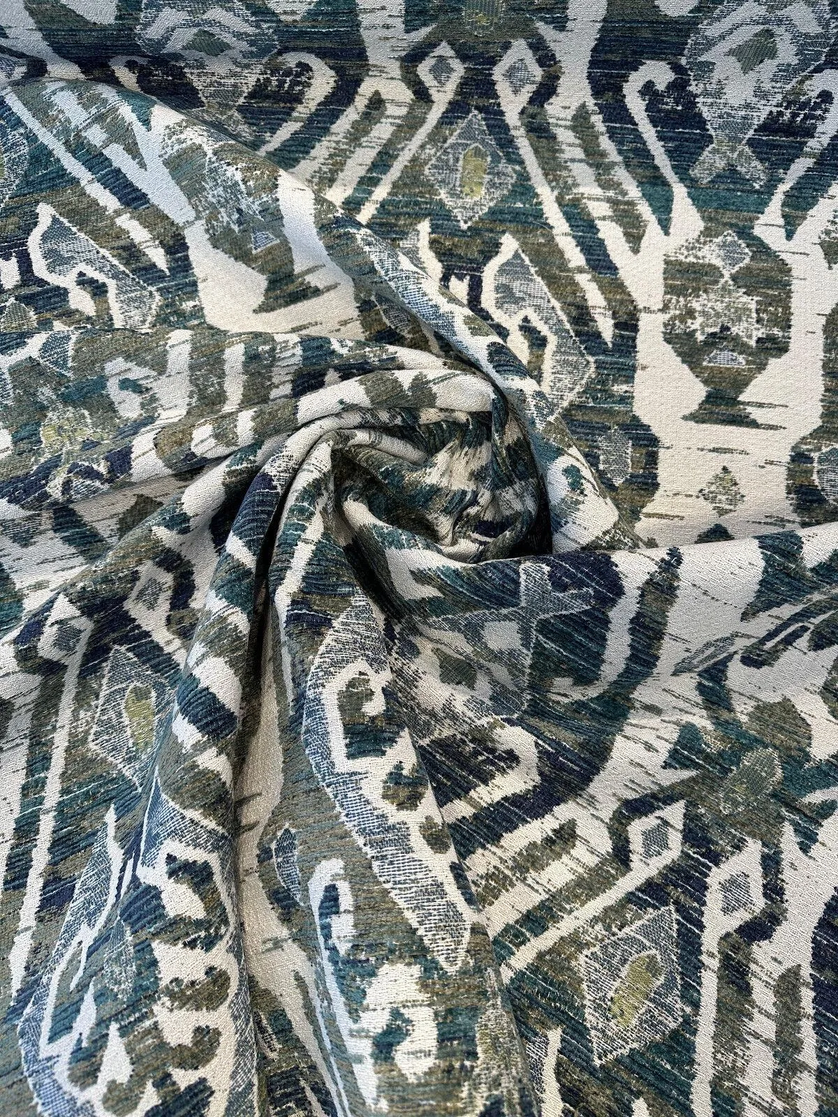 Swavelle Esperanza Ever Green Blue Ikat Chenille Upholstery Fabric By The Yard