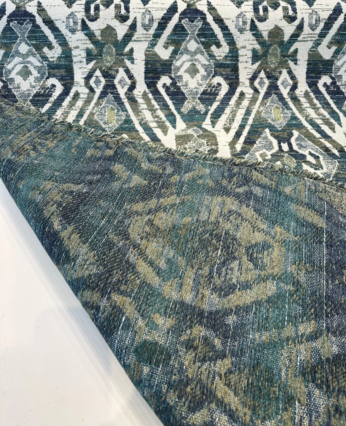 Swavelle Esperanza Ever Green Blue Ikat Chenille Upholstery Fabric By The Yard