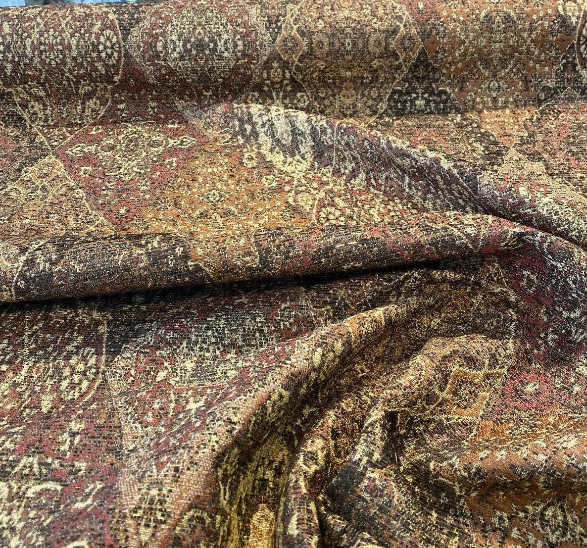 Upholstery Tabriz Vicuna Diamond Medallion Chenille Fabric By The Yard