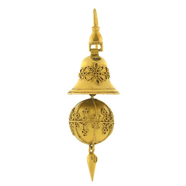 Victorian 15kt Etruscan Ball & Bell Hanging Earrings