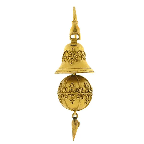 Victorian 15kt Etruscan Ball & Bell Hanging Earrings