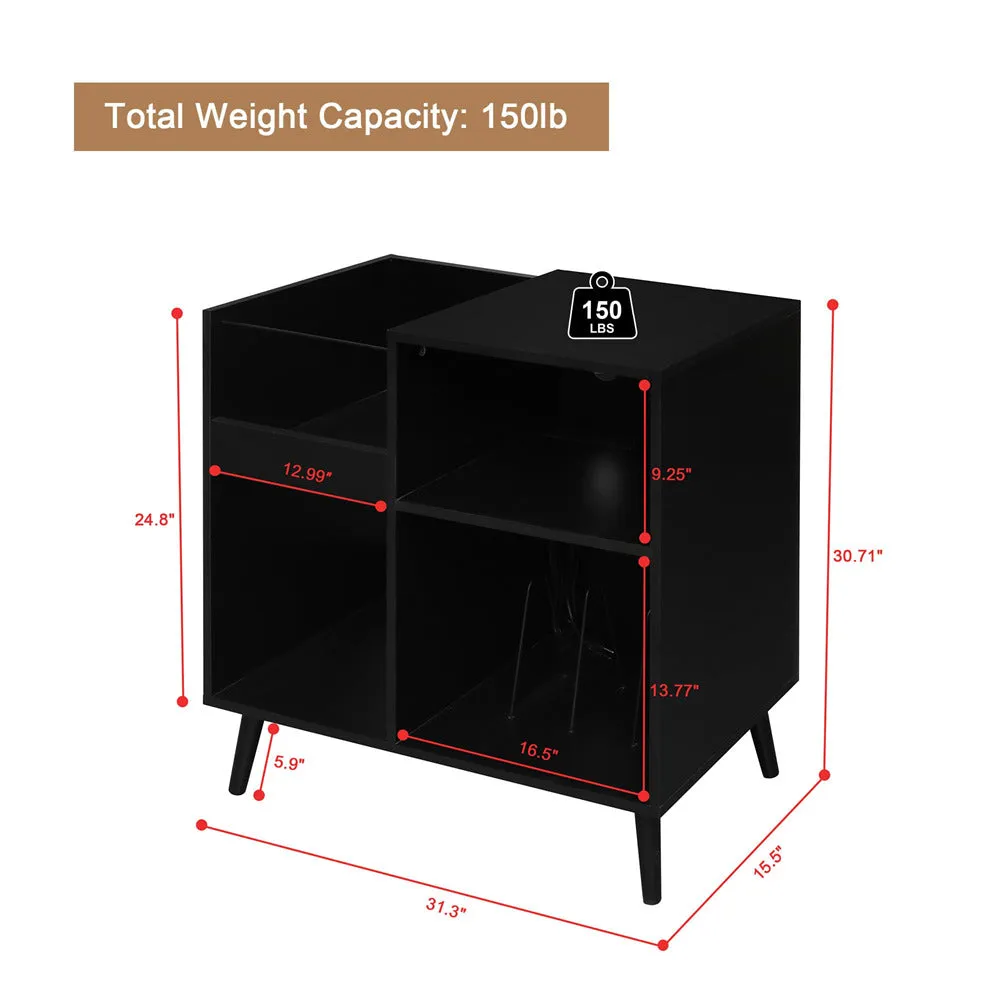 Vinyl Record Player Stand Turntable Stand with Power Outlet