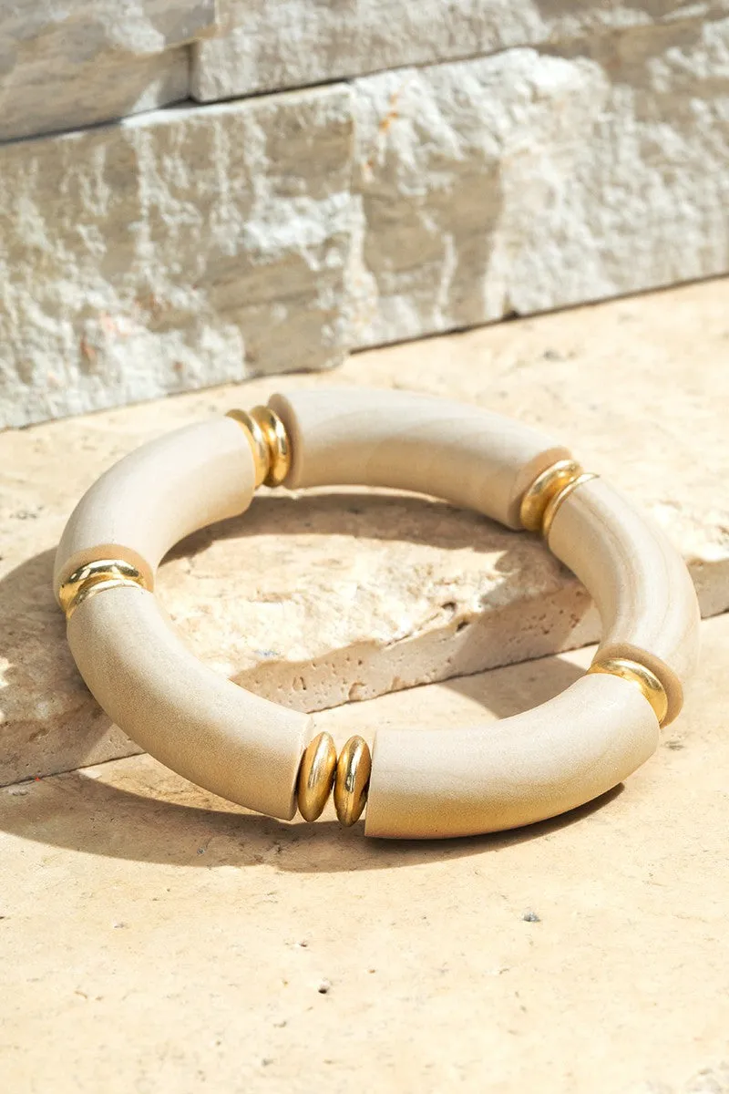 White Wood Stretch Bracelet