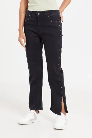 Women Black High Waist Mom Jeans