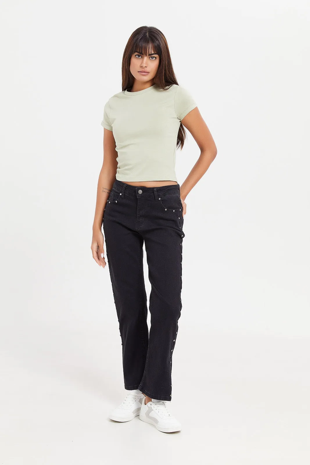 Women Black High Waist Mom Jeans