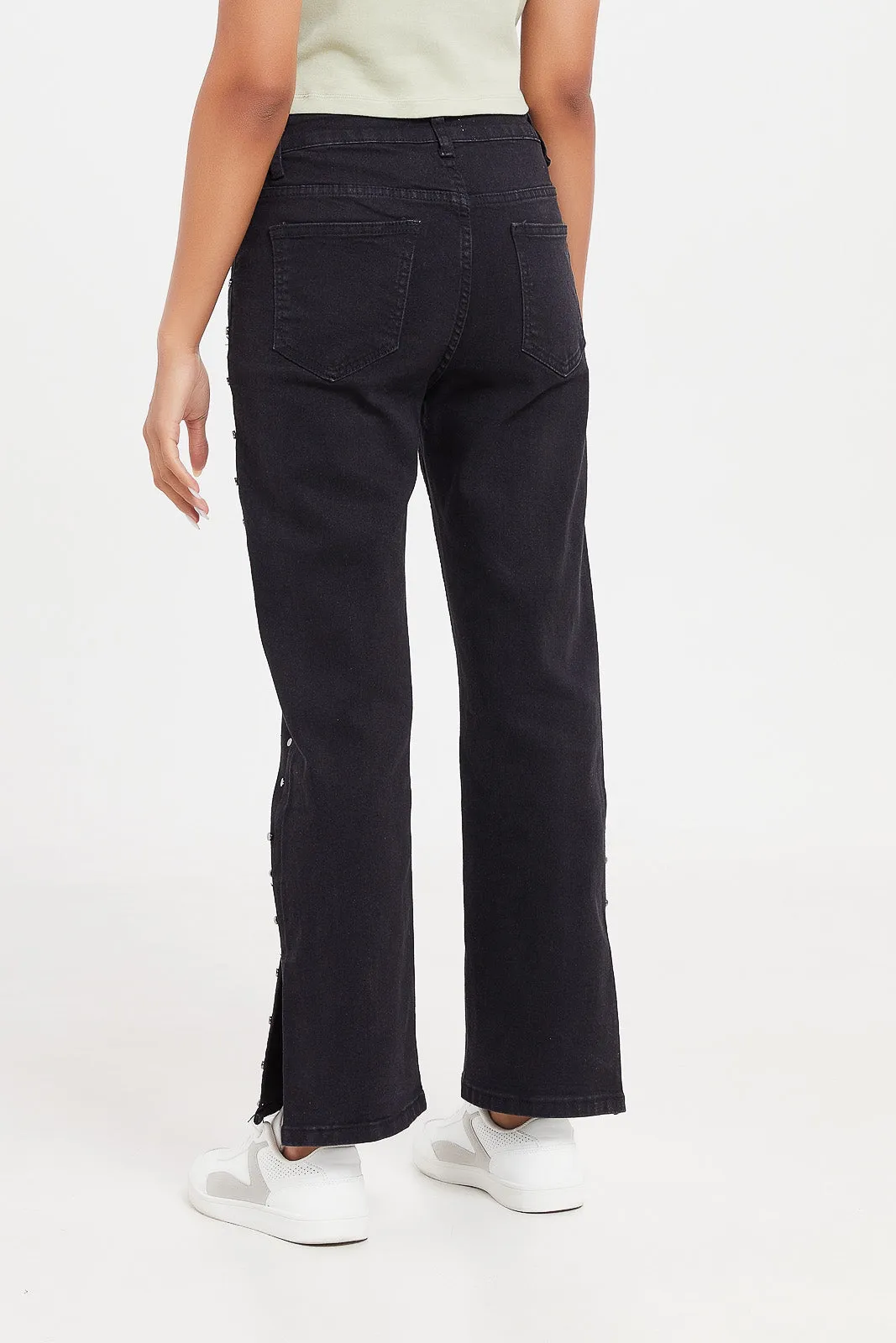 Women Black High Waist Mom Jeans