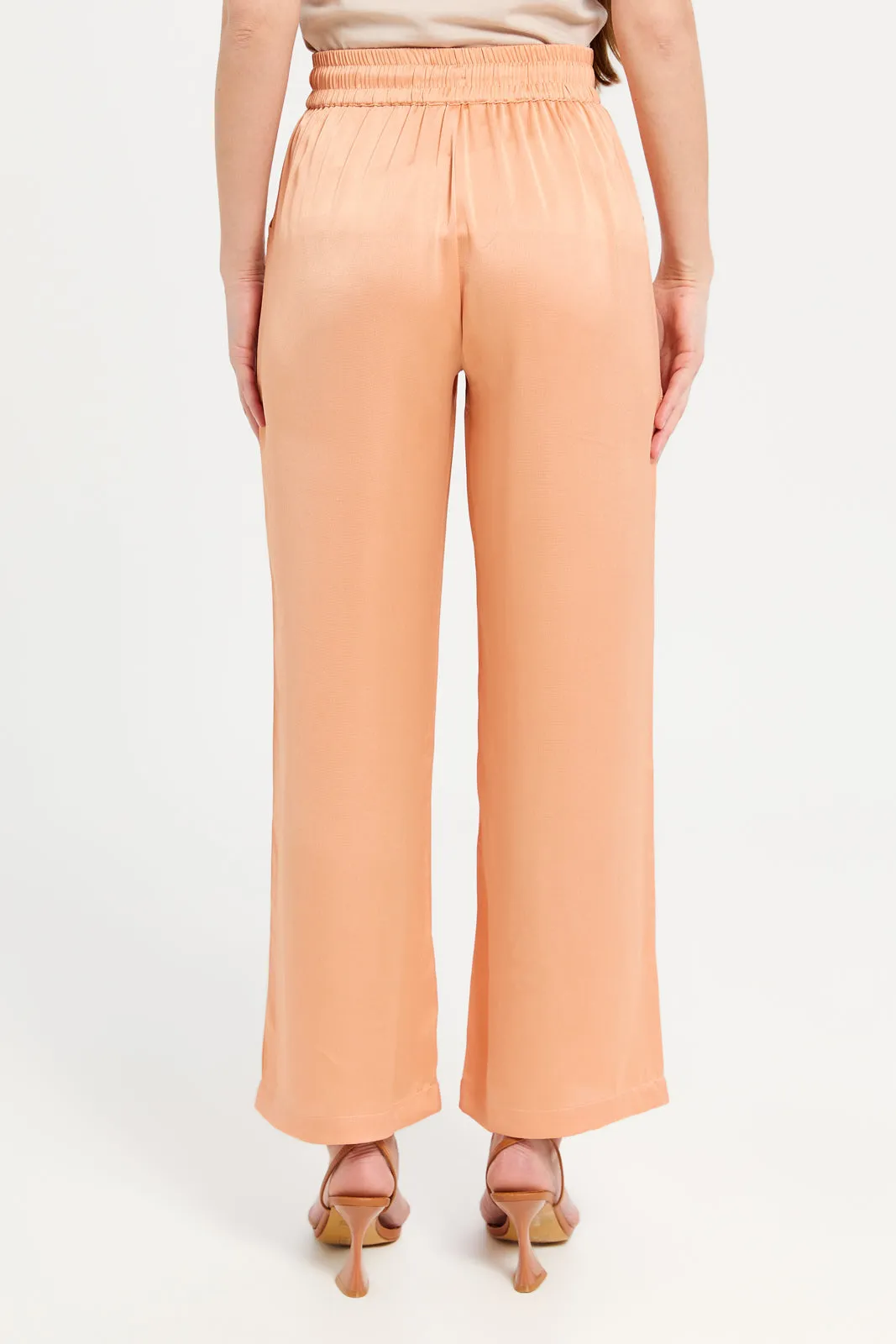 Women Orange Wide Leg Elasticated Waist Trousers