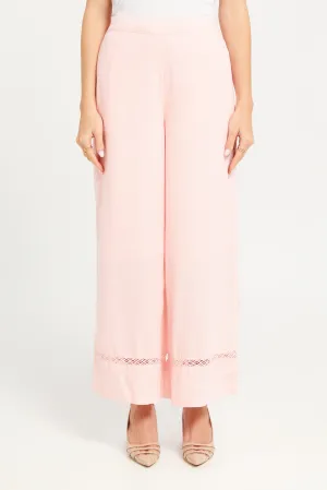 Women Pink  Plain Wide Leg trouser