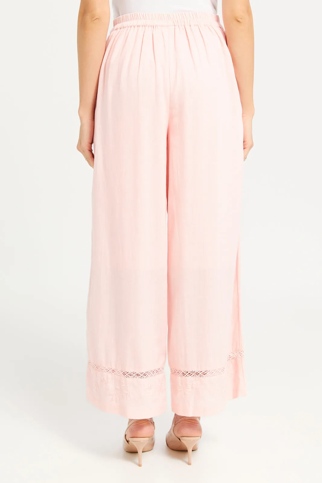 Women Pink  Plain Wide Leg trouser