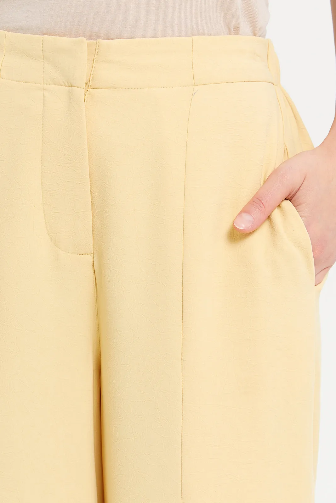 Women Yellow Textured Slit Detailed Trousers